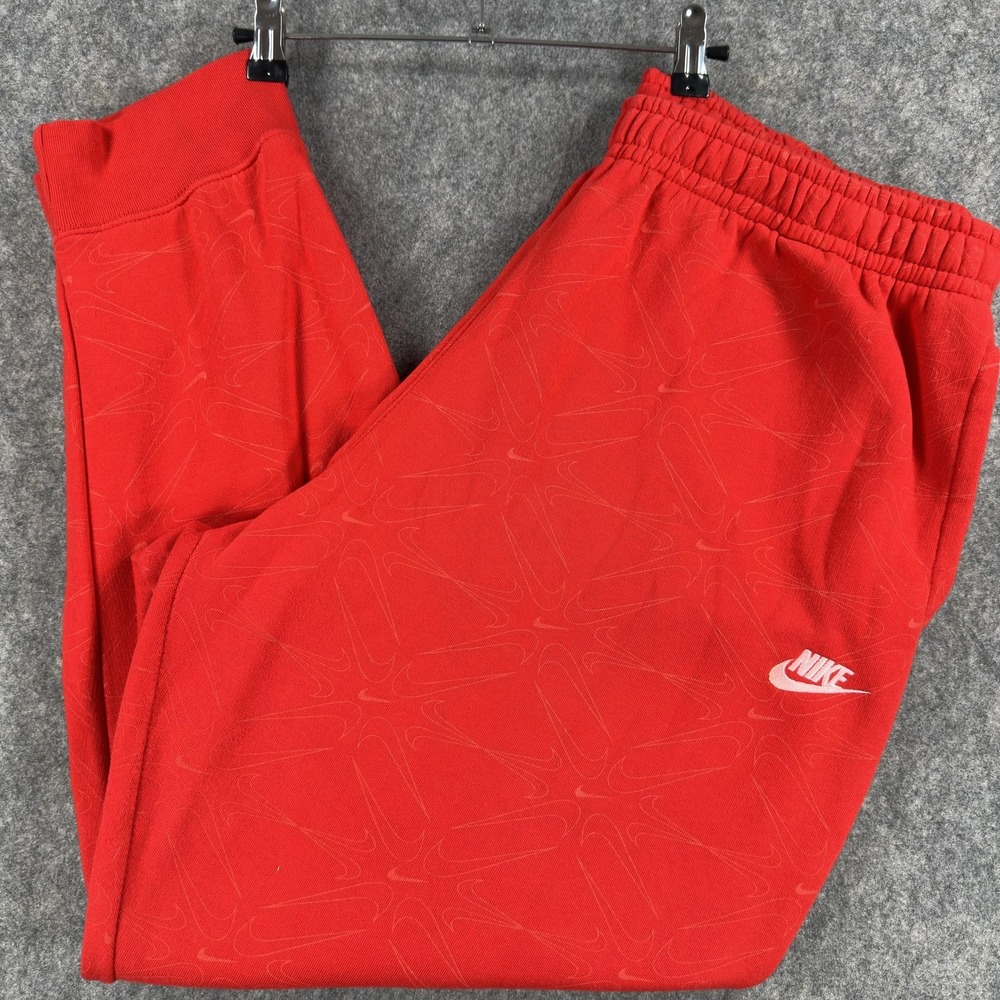 Nike Pants Mens 2XL Red Fleece Joggers‎ Allover Swoosh Embroidered DM7931-657